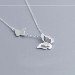 NEW 925 Sterling Silver Double Butterfly Necklace
